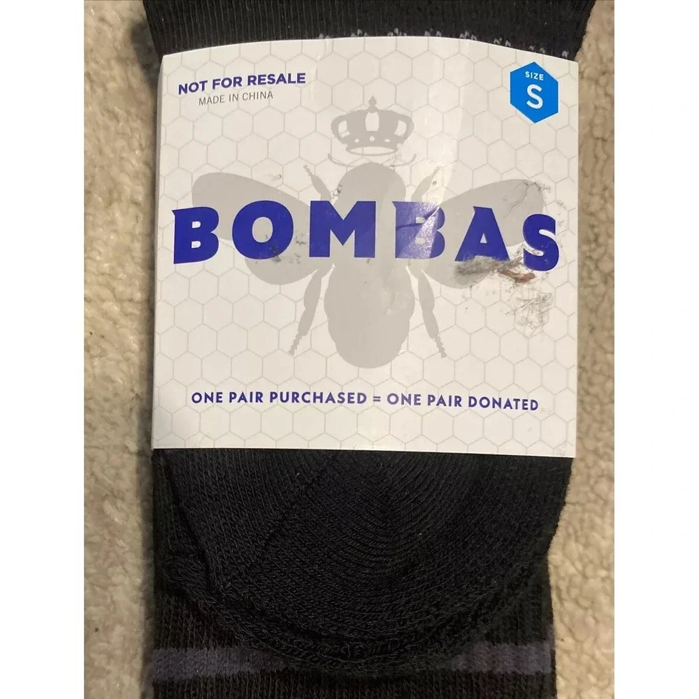 New BOMBAS Socks Honeycomb Black Gray Stripe Sz‎ Small 2 Pair
